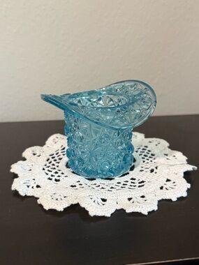 Vintage Fenton Blue Pressed Glass Top Hat